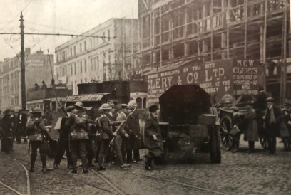 British troops jostle civillians on Sackville Street